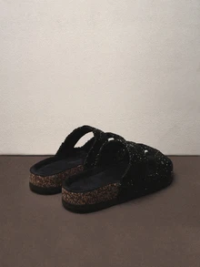 Hatastic Platform Glitter Slip-On Slippers For Women - Memory Foam, Slip-Resistant, Casual House Shoes, Suitable For Street Wear Music Fest - Black - View 3