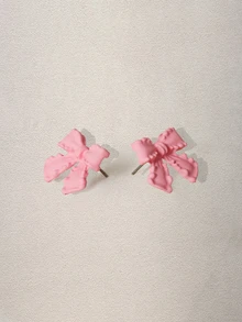 Hatastic 1 对新款时尚简约优雅粉色蝴蝶结形耳环喷漆耳钉女士情人节礼物 - 彩色 - 查看 4