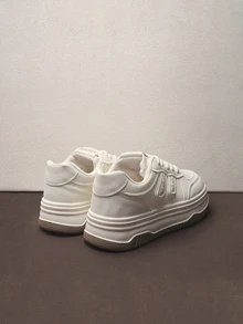 Hatastic Women's Hollow Design Breathable Thick Sole Cross-Tied Casual Sneakers, Campus/Sports Style - Beige - View 5