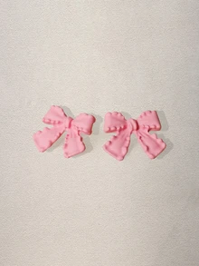 Hatastic 1 对新款时尚简约优雅粉色蝴蝶结形耳环喷漆耳钉女士情人节礼物 - 彩色 - 查看 2