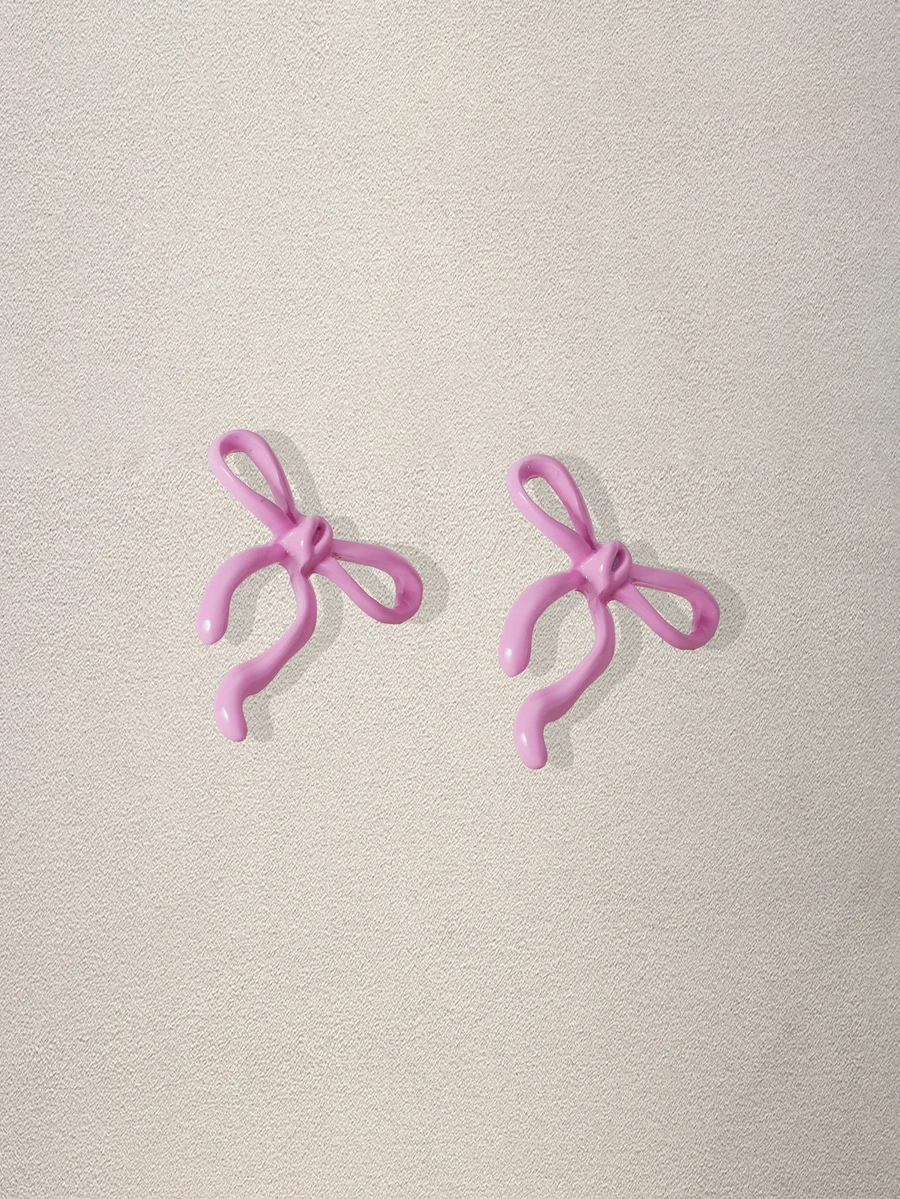 Hatastic 1 Pair Delicate, Fashionable, Lightweight, Versatile, Elegant, High-End, Unique Bow Design Women Earrings Music Fest - Pink - View 1