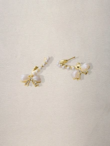 Hatastic Faux Pearl & Bow Decor Drop Earrings Music Fest - Multicolor - View 3