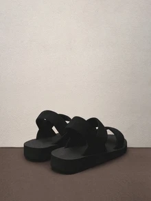 Hatastic 女式極簡雙帶後背楔形涼鞋，黑色，平底，夏季，海灘，假期，中跟，時尚，舒適，女鞋，淑女鞋，女式涼鞋，女式夏季鞋，女式楔形涼鞋 - 黑色 - 查看 5