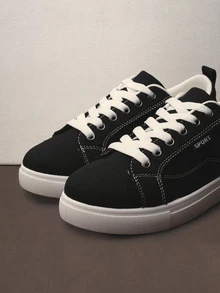 Hatastic 2025春秋新款女式时尚休闲运动滑板鞋，防滑学生运动鞋，帆布透气音乐节鞋 - 黑色 - 查看 3