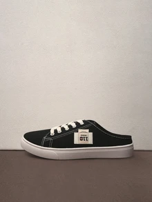 Hatastic 女士帆布一脚蹬运动鞋，时尚舒适拖鞋，防滑乐福鞋，休闲无后跟音乐节鞋 - 黑與白 - 查看 4