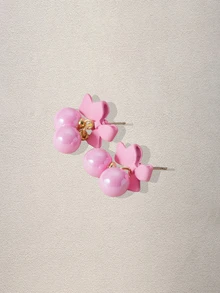 New Arrival Sweet Girl's Fresh Light Pink Bow Pearl Beaded Earrings, Cute Silver Needle Earrings For Women, Spring/Summer Music Fest - Pink - View 4
