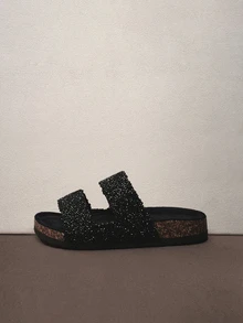 Hatastic Platform Glitter Slip-On Slippers For Women - Memory Foam, Slip-Resistant, Casual House Shoes, Suitable For Street Wear Music Fest - Black - View 5
