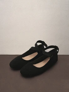 Hatastic 2025秋季女士极简芭蕾平底鞋，优雅户外仿麂皮平底鞋，适合音乐节 - 黑色 - 查看 1