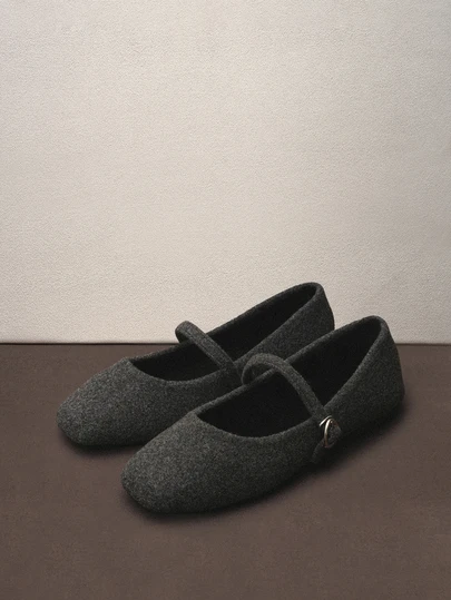 Hatastic 女士时尚方头浅口灰色休闲百搭平底鞋，高端玛丽珍设计，适合户外活动，春秋季音乐节保暖内衬