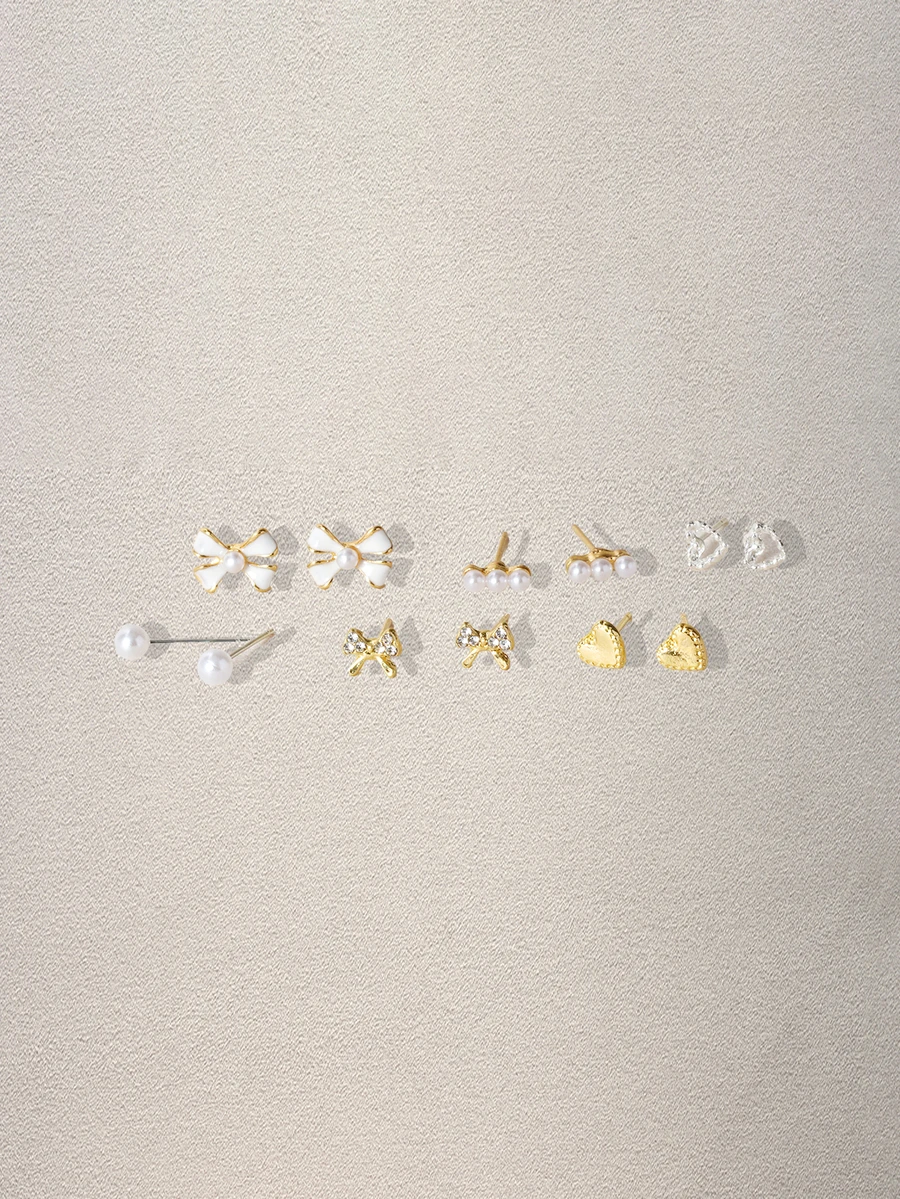 Hatastic 1set Simple And Fashionable Bow Design Earrings (Set Of Earrings) Music Fest Back To School - White - View 1