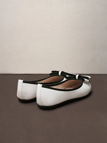 Hatastic 蝴蝶结平底低帮乐福鞋，夏季户外宽脚薄款时尚性感百搭一脚蹬鞋，软底鞋乳白色圆头，四季皆宜 - 白色 - 查看 3