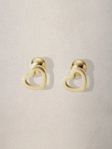 Hatastic 1 Pair Of Hollow Heart Stud Earrings Heart Twist Screw Ear Bone Studs Music Fest Back To School - View 4