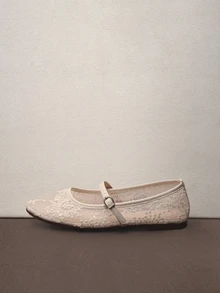 Hatastic 2025秋季新款女士圆头芭蕾平底鞋，网面材质，刺绣花卉图案，优雅简约透气复古玛丽珍一脚蹬款式，时尚舒适，适合日常穿着和音乐节等场合。 - 米色 - 查看 3