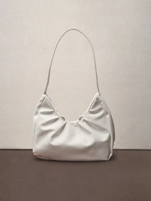 Hatastic Stilvolle Umhängetasche, neue einfarbige plissierte frische Handtasche mit hochwertiger Unterarmdesign, geeignet für Frühling & Herbst, Strandtasche Musikfestival - Weiss - Übersicht 5