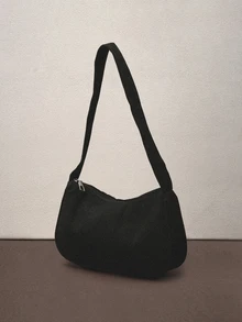 Hatastic 1pc Solid Color Corduroy Zipper Crossbody Bag, Perfect Accessory For Women's Autumn Outfits, Ideal For Valentine's Day Music Fest - Black - View 4