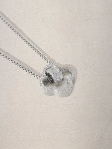 Hatastic 1 件时尚优雅畅销项链，精致微镶嵌锆石四叶花项链，独特奢华女士锁骨链 - 鋯石四葉小蠻腰項鍊 - 查看 2