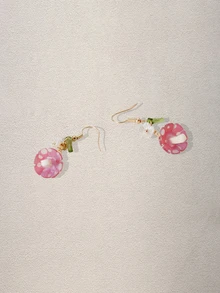 Hatastic 2pcs/Set Countryside Style Polka Dot Acrylic Mushroom Earrings For Girls, Artistic And Fun Personalized Ear Hooks - Multicolor - View 2