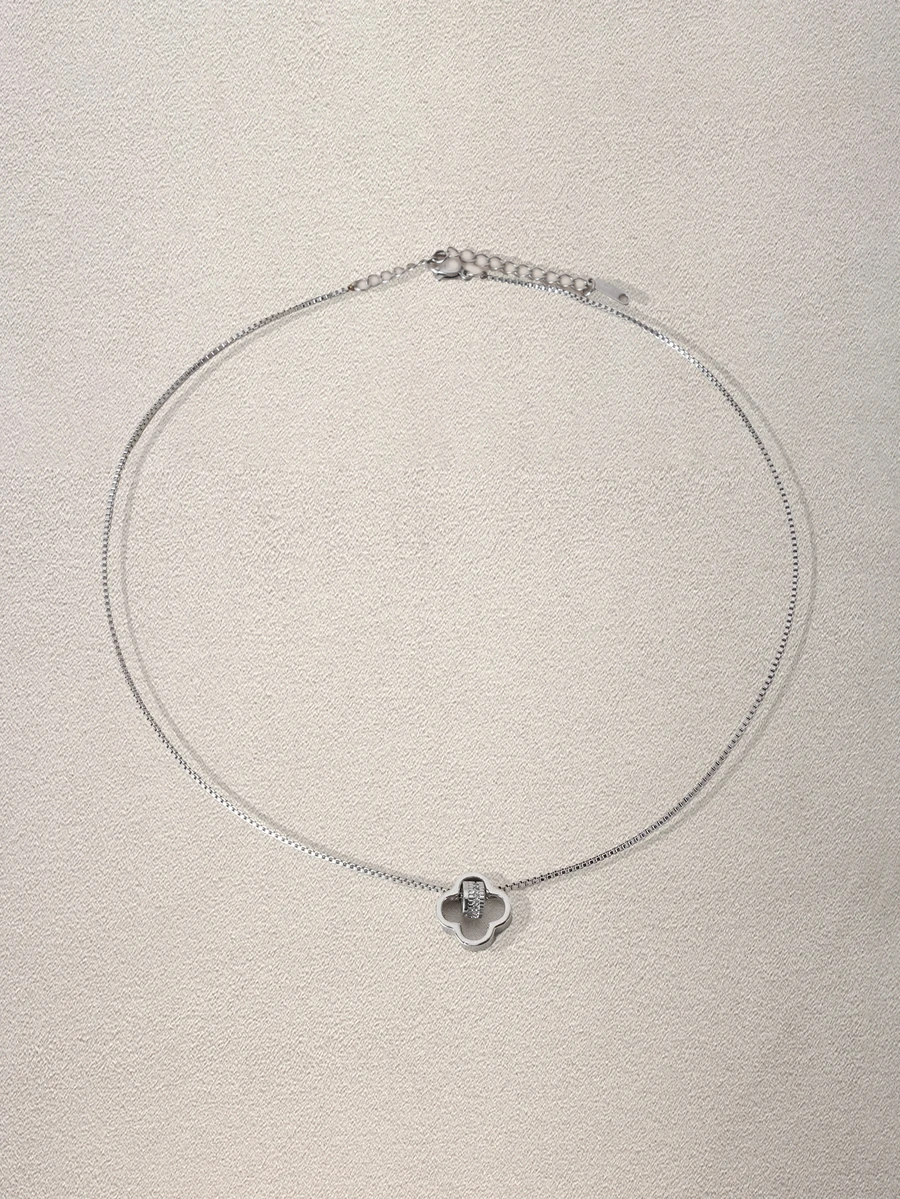 Hatastic 1 件时尚优雅畅销项链，精致微镶嵌锆石四叶花项链，独特奢华女士锁骨链 - 鋯石四葉小蠻腰項鍊 - 查看 1