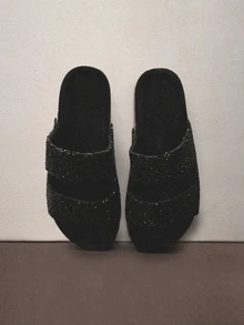 Hatastic Platform Glitter Slip-On Slippers For Women - Memory Foam, Slip-Resistant, Casual House Shoes, Suitable For Street Wear Music Fest - Black - View 2
