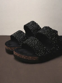 Hatastic Platform Glitter Slip-On Slippers For Women - Memory Foam, Slip-Resistant, Casual House Shoes, Suitable For Street Wear Music Fest - Black - View 4