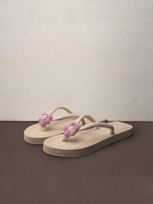 Hatastic 女士平底凉鞋人字拖，可爱粉色露趾沙滩鞋，简约风格，适合假日和海滩音乐节 - 粉色 - 查看 1