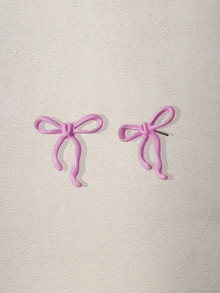 Hatastic 1 Pair Delicate, Fashionable, Lightweight, Versatile, Elegant, High-End, Unique Bow Design Women Earrings Music Fest - Pink - View 5