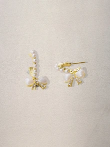 Hatastic Faux Pearl & Bow Decor Drop Earrings Music Fest - Multicolor - View 5
