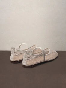 Hatastic Giày bệt nữ thời trang Thu/Đông, kiểu dáng khoét lỗ, chất liệu lưới, màu trơn, thoáng khí, kiểu Mary Jane, thích hợp cho các lễ hội âm nhạc. - Màu be - Xem 4