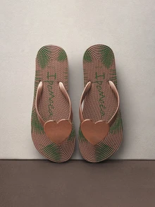 Hatastic Women's Summer Metallic Heart Flip Flops, Tropical Plant Floral Elements, Sandals Music Fest Back To School Halloween - Apricot - View 2