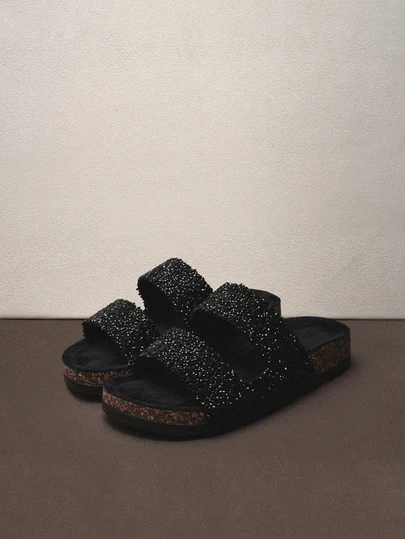 Hatastic Platform Glitter Slip-On Slippers For Women - Memory Foam, Slip-Resistant, Casual House Shoes, Suitable For Street Wear