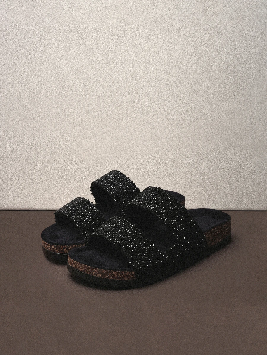 Hatastic Platform Glitter Slip-On Slippers For Women - Memory Foam, Slip-Resistant, Casual House Shoes, Suitable For Street Wear Music Fest - Black - View 1