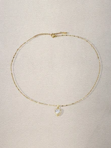 Hatastic 1 件优雅心形铜吊坠项链，心形项链，方晶锆石，不锈钢链，适合女孩和女士的夏季珠宝礼物 - 彩色 - 查看 6