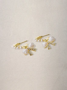 Hatastic Faux Pearl & Bow Decor Drop Earrings Music Fest - Multicolor - View 2