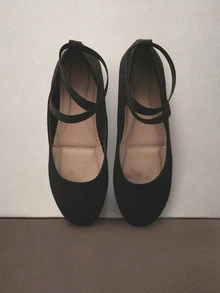 Hatastic 2025秋季女士极简芭蕾平底鞋，优雅户外仿麂皮平底鞋，适合音乐节 - 黑色 - 查看 2