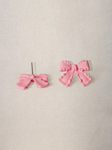 Hatastic 1 对新款时尚简约优雅粉色蝴蝶结形耳环喷漆耳钉女士情人节礼物 - 彩色 - 查看 3