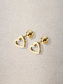 Hatastic 1 Pair Of Hollow Heart Stud Earrings Heart Twist Screw Ear Bone Studs Music Fest Back To School - View 1