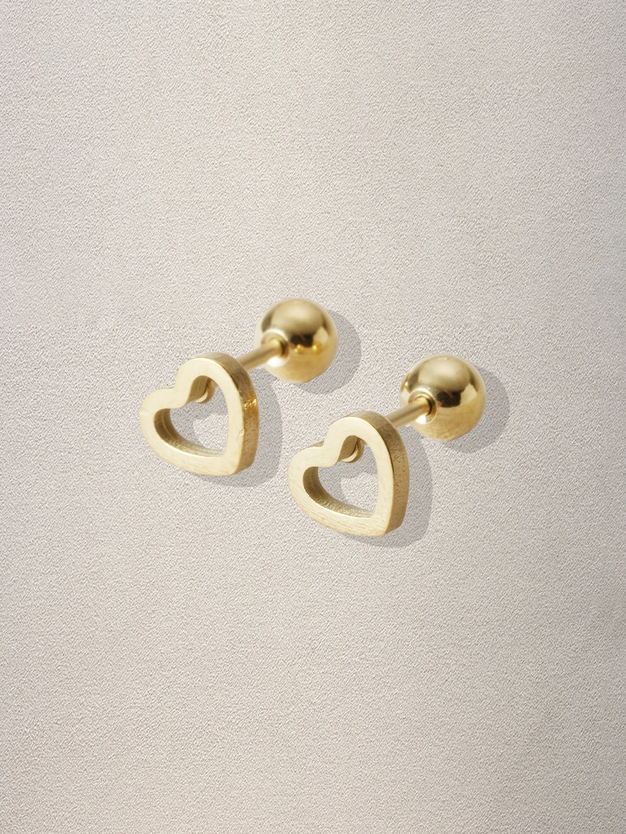 Hatastic 1 Pair Of Hollow Heart Stud Earrings Heart Twist Screw Ear Bone Studs Music Fest Back To School - View 1