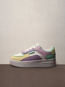 Hatastic 秋冬女士厚底系带休闲鞋，时尚防水厚底运动鞋，白色 - 彩色 - 查看 4