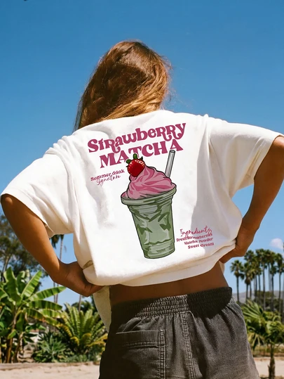 Camiseta de mujer de manga corta y cuello redondo casual - Estampado impreso, tela suave y cómoda, lavable a máquina, tops de verano Blanco