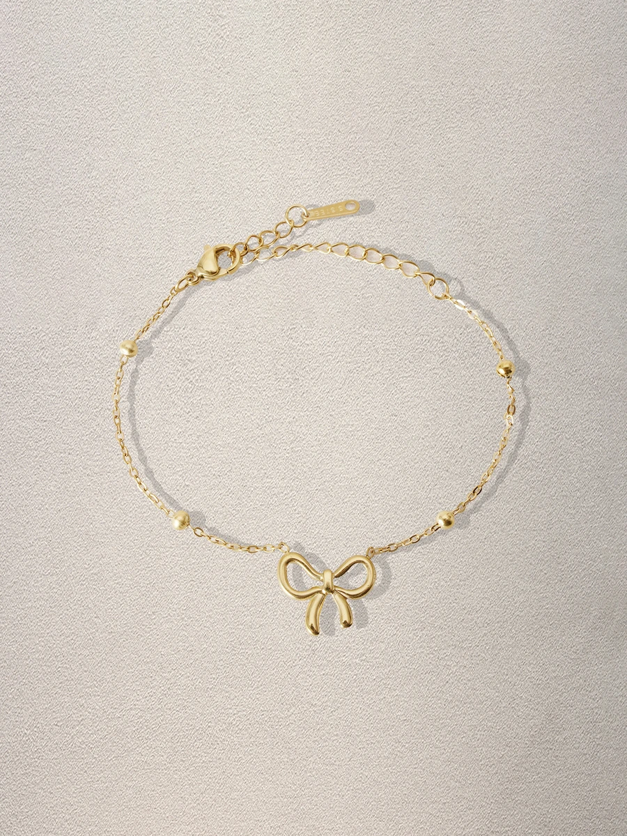 Hatastic 1件装女士不锈钢金色珠子蝴蝶吊坠手链，时尚日常饰品礼品，不含礼盒，音乐节 - 金色 - 查看 1