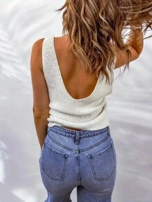 New Arrival Summer Casual Hollow Out Knit Vest Sleeveless Top For Women - White - View 2