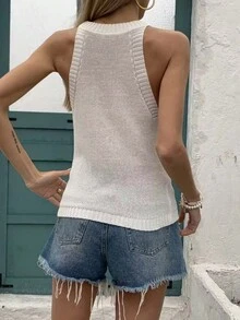 新款夏季无袖镂空针织背心（女款） - 白色 - 查看 2