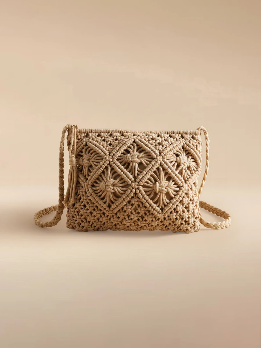 Glizzene Handmade Woven Small Crossbody Bag, New Woven Shoulder Bag, Niche Retro Beach Style, Versatile Square Envelope Bag, Christmas Gift - Khaki - View 1