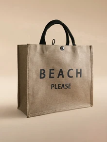 Glizzene Beach Letter Holiday Bag, Women Fashion Canvas Zipper Handbag - Great For Shopping Wedding Wedding - Khaki - View 2