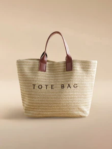 Glizzene 大容量休闲度假草编手提包，简约优雅女士单肩手提包，婚礼包 - 棕色 - 查看 1