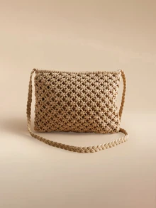 Glizzene Handmade Woven Small Crossbody Bag, New Woven Shoulder Bag, Niche Retro Beach Style, Versatile Square Envelope Bag, Christmas Gift - Khaki - View 4