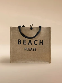 Glizzene Beach Letter Holiday Bag, Women Fashion Canvas Zipper Handbag - Great For Shopping Wedding Wedding - Khaki - View 3