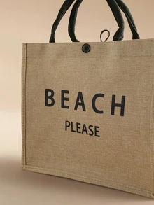 Glizzene Beach Letter Holiday Bag, Women Fashion Canvas Zipper Handbag - Great For Shopping Wedding Wedding - Khaki - View 5