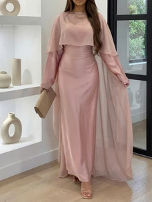 Elegant Casual Minimalist Holiday & Date Night Shawl Dress Two Pieces Set Pink - Pink - View 4