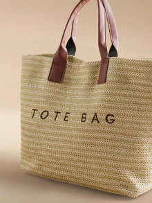 Glizzene 大容量休闲度假草编手提包，简约优雅女士单肩手提包，婚礼包 - 棕色 - 查看 5